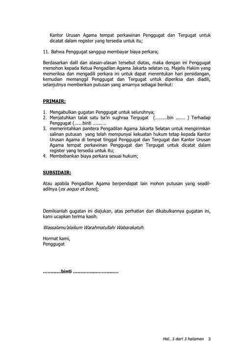 Download Gratis Contoh Surat Gugatan Wanprestasi 6 Cerai Sederhana