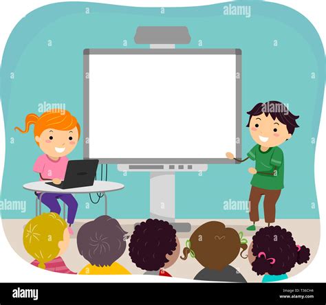 Illustration Of Stickman Kids Making A Presentation In Class With A