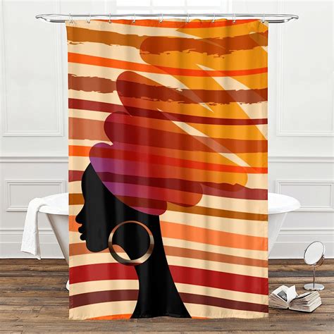 Bivycud African American Women Shower Curtain African Girl Tribal Stripes Print