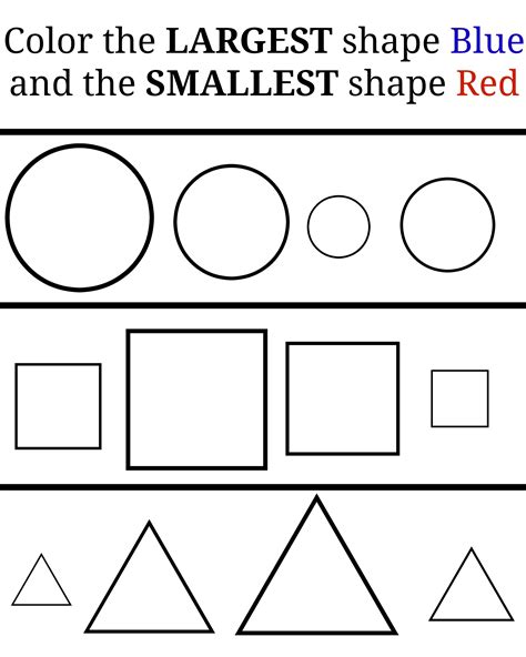 Learning Small And Large Free Printables Learning Shapes Preschool