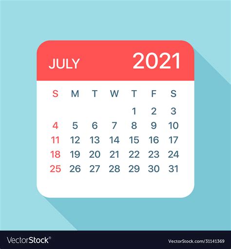 July 2021 Calendar Leaf Royalty Free Vector Image