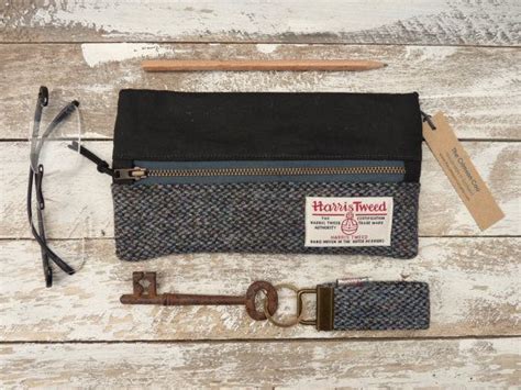Harris Tweed And Waxed Cotton Pencil Case Gadget Bag Zippered Pouch
