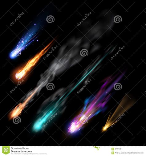 Different Meteors Comets And Fireballs Stock Vector