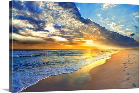 Gold Sunset Beach Waves Seascape Wall Art Canvas Prints Framed Prints
