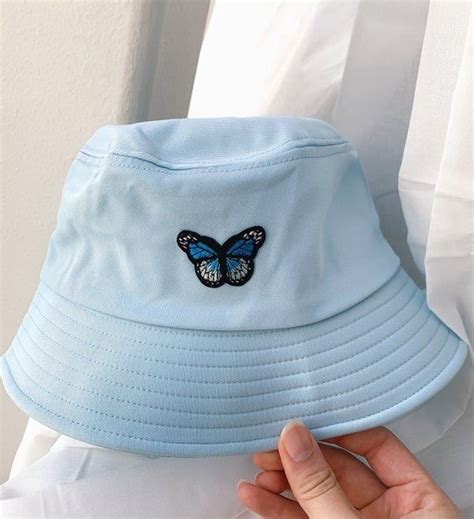 Butterfly Bucket Hat Baby Blue Bucket Hat Embroidered Butterfly