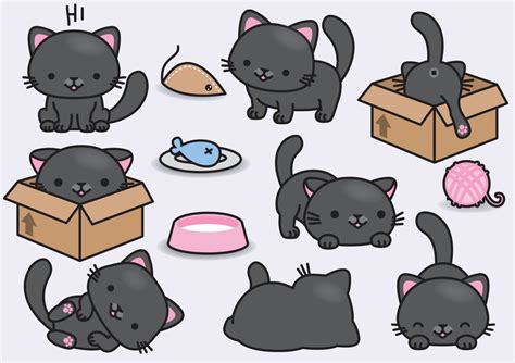 Premium Vector Clipart Kawaii Black Cats Cute Black Cats Etsy