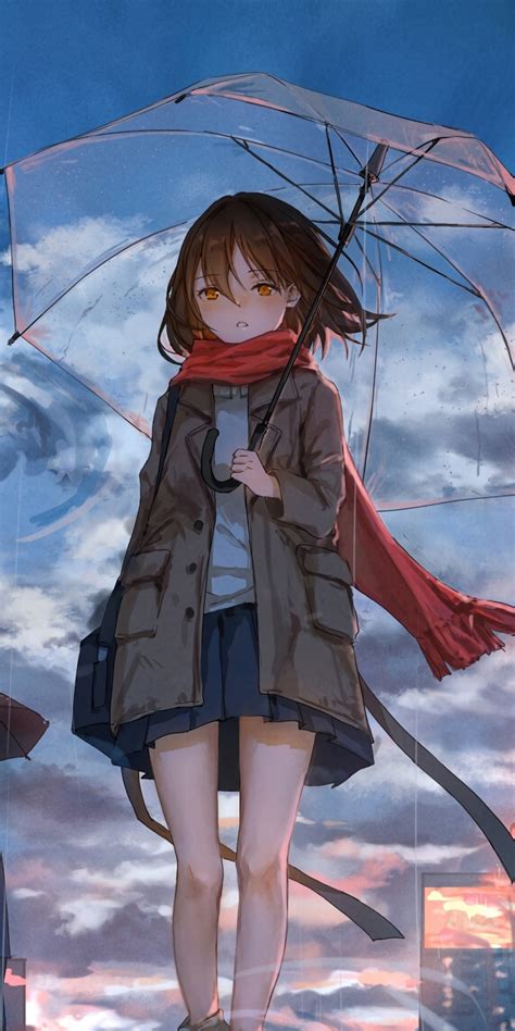 Download Wallpaper 1080x2160 Girl With Umbrella Rain Anime Original