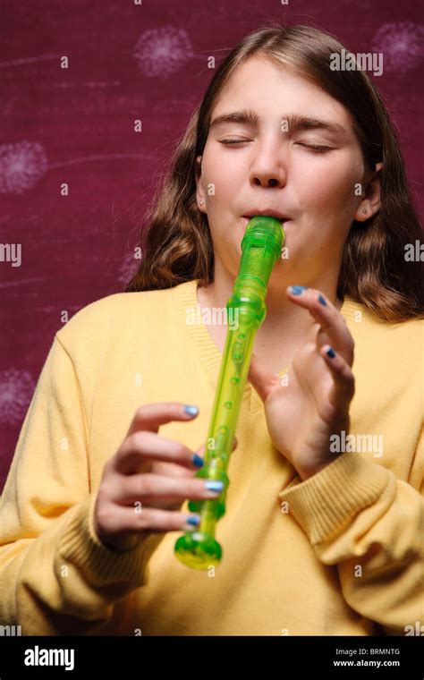 Young Girl Playing Recorder Stock Photo Alamy
