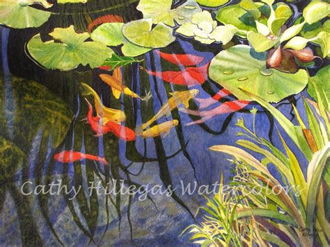 Koi Fish Lily Pads Art Watercolor Painting Print 12x16 By Etsy