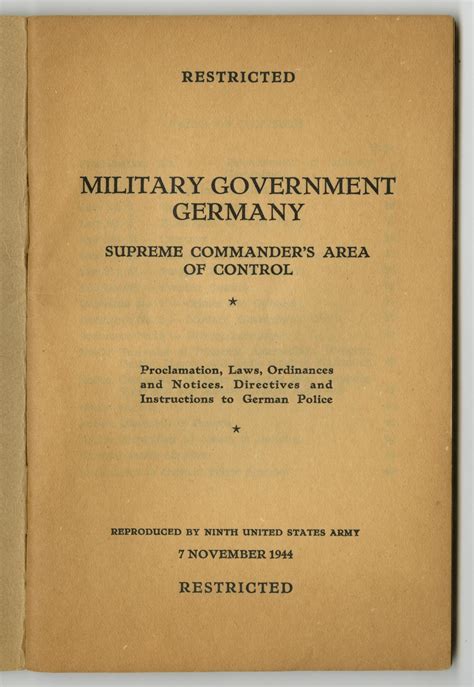 Brochure Of The Military Government In Germany Page Title Page
