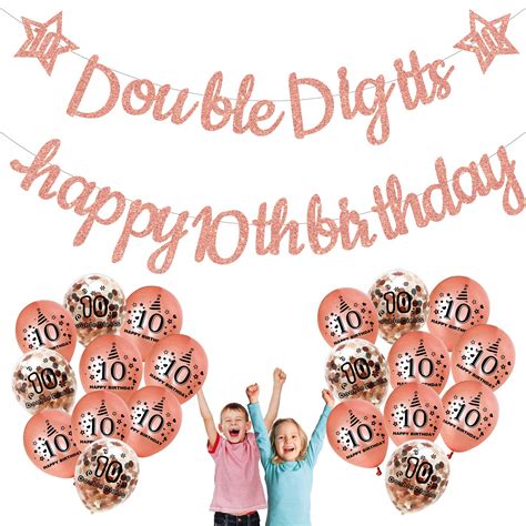 Buy 10th Birthday Decorations Banner Balloons 22pack Rose Gold