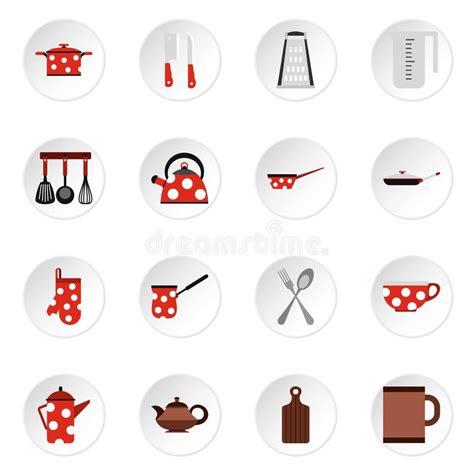 Kitchen Utensil Icons Set Flat Style Stock Vector Illustration Of