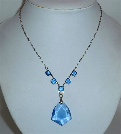 Art Deco Silver Tone Necklaceblue Glass Jewels From Bejewelled On Ruby