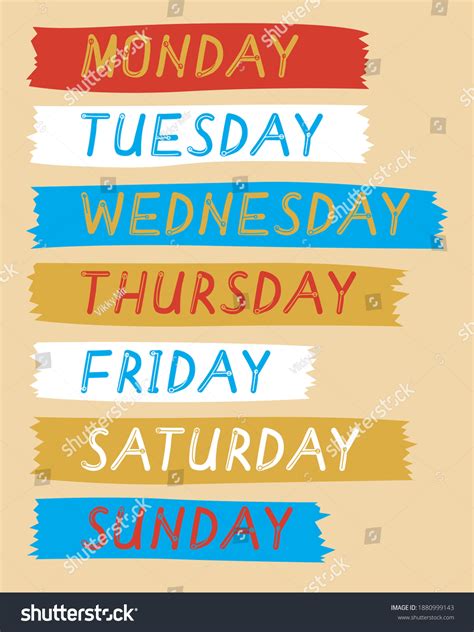 Text Day Monday Tuesday Wednesday Thursday Stock Vector Royalty Free