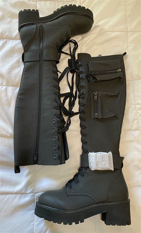 Current Mood Dolls Kill Obsidian Pocket Tall Combat Boots Goth New Sold Out 10 Ebay