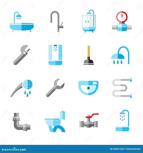 Plumbing Icons Colored Flat Stock Vector Illustration Of