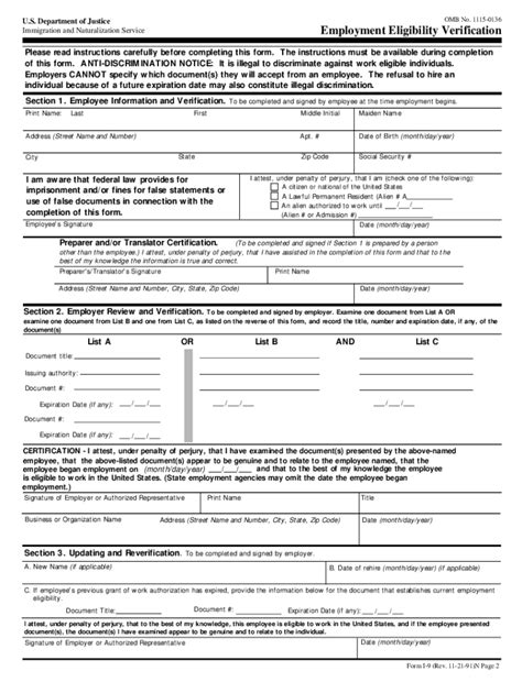 Doj Form I 9 1991 Fill And Sign Printable Template Online Us Legal
