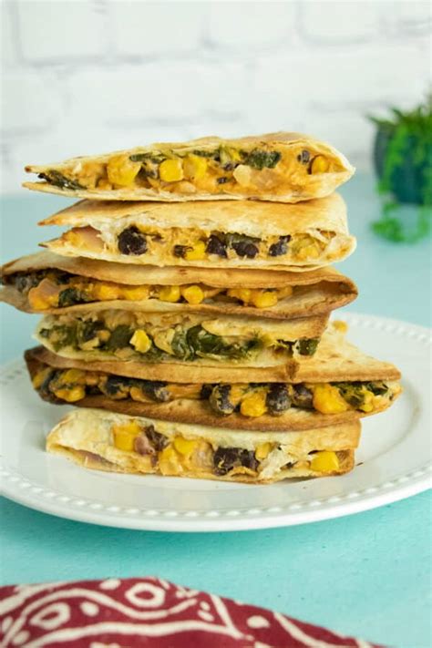 Baked Cheesy Vegan Quesadillas With Roasted Corn And Black Beans