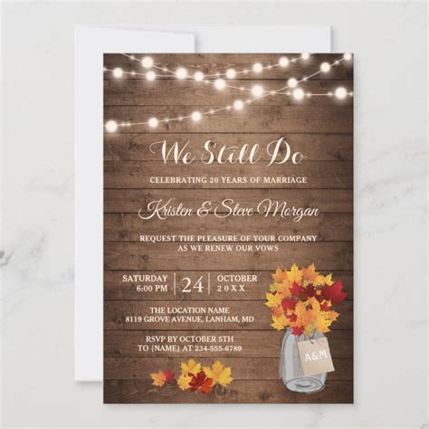 Wedding Vow Renewal Rustic Autumn Fall Leaves Invitation