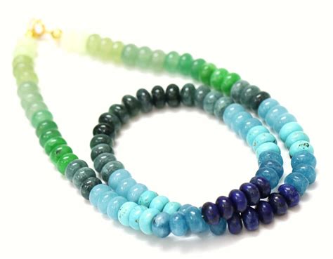 Beautiful Multi Blue Green Quartz Smooth Rondelle Beads Necklace7 8mm