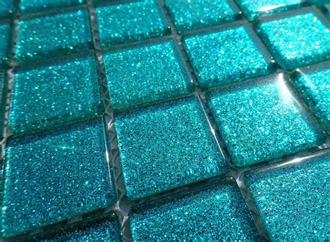 Aqua Glitter Tiles 1 Inch Mosaic Tiles 25 Metallic Glass Tiles Light Blue