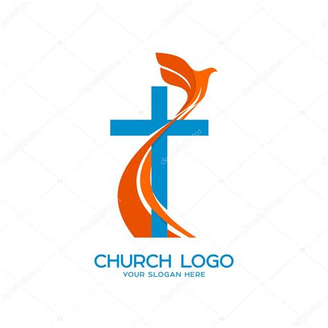 Church Logo Christian Symbols Cross And A Flying Dove A Symbol Of