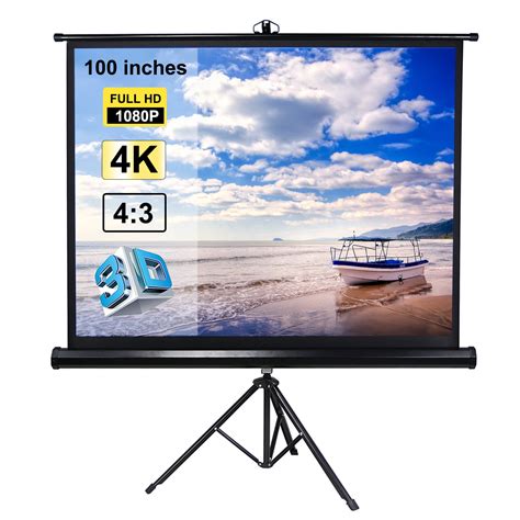 100 Inches Projector Screen With Tripod Stand 43 Portable Projection Screen 4k 3d Projector