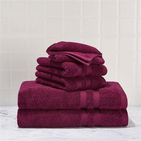 Mainstays Performance Solid 6 Piece Bath Towel Set Purple Oxford