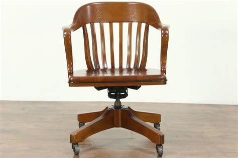 Oak Swivel Vintage Library Or Office Desk Chair Adjustable Height And Tilt