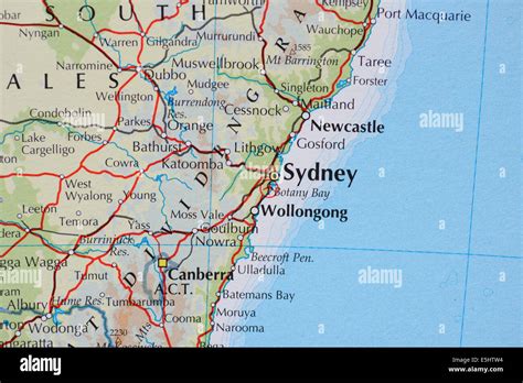 Atlas Map Showing The Cities Of Sydney New South Wales Australia And
