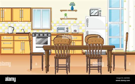 Dining Room Interior Design With Furniture Illustration Stock Vector