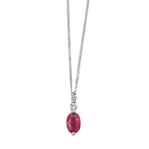 Joshua James Precious 9ct White Gold With Ruby And Diamond Oval Pendant