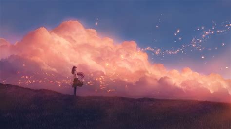 Wallpaper Magicial Scenic Girl Clouds Mood Anime Landscape