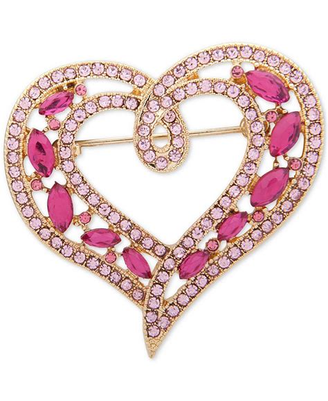 Anne Klein Gold Tone Pavé And Stone Double Row Heart Pin Created For