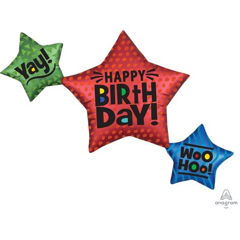 Satin Star Trio Supershape Yay Happy Birthday Woo Hoo Shaped Balloon