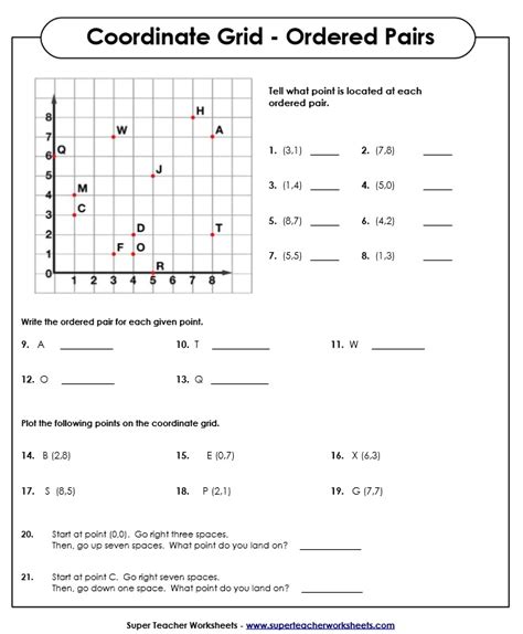 Ordered Pairs And Coordinate Plane Worksheets