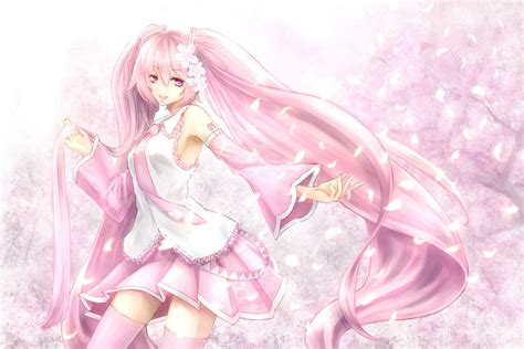 Hatsune Miku Long Hair Mia Yanaginiame Petals Pink Eyes Pink Hair