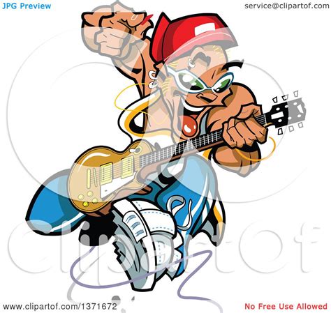 Clipart Of A Wild Crazy Band Guitarist Rock Star Royalty Free Vector