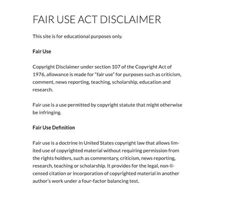 Fair Use Copyright Disclaimer Template