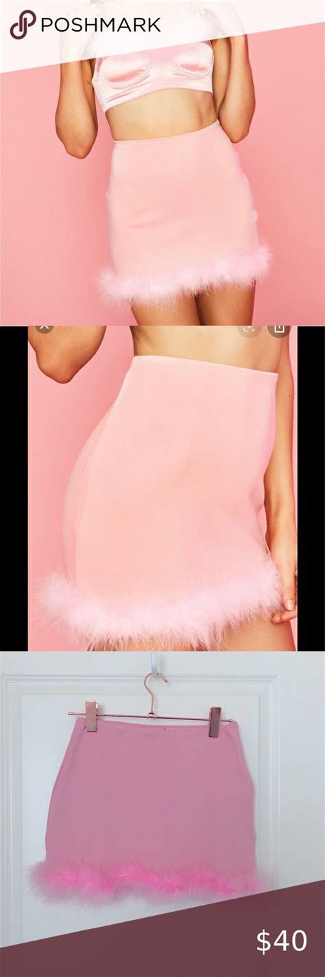 Pink Skirt Fur Trim But First Dessert Marabou Plaid Mini Skirt
