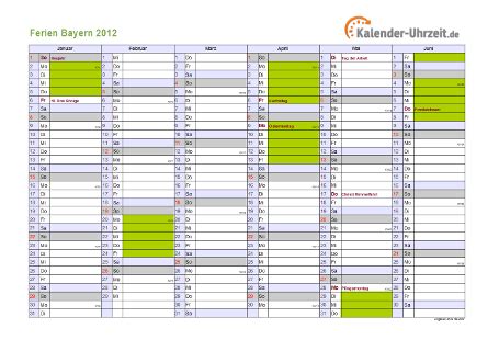 Jahreskalender 2012 zum ausdrucken schweiz. Ferien Bayern 2012 - Ferienkalender zum Ausdrucken