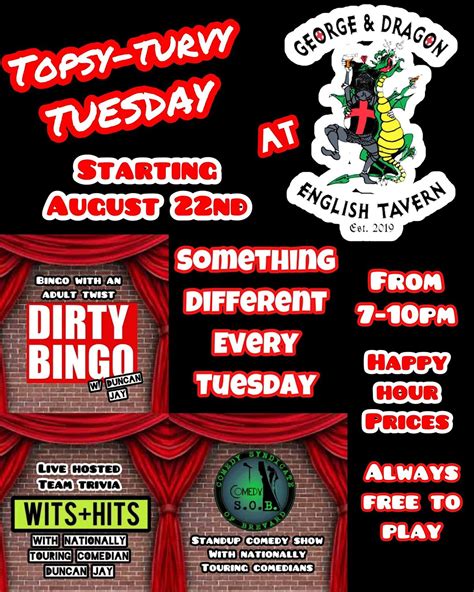 Topsy Turvy Tuesday At George And Dragon George And Dragon English Tavern