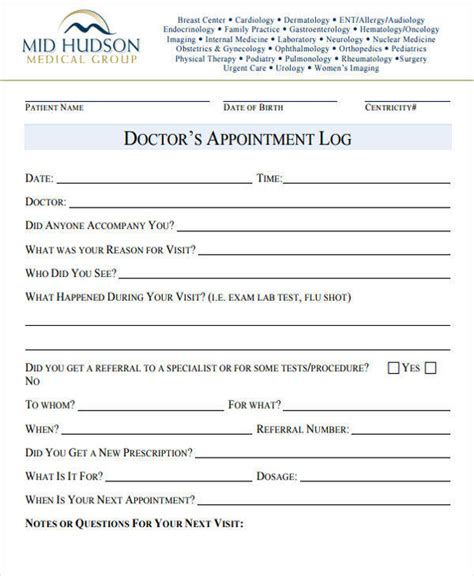 Printable Doctor Visit Form Template Printable Word Searches
