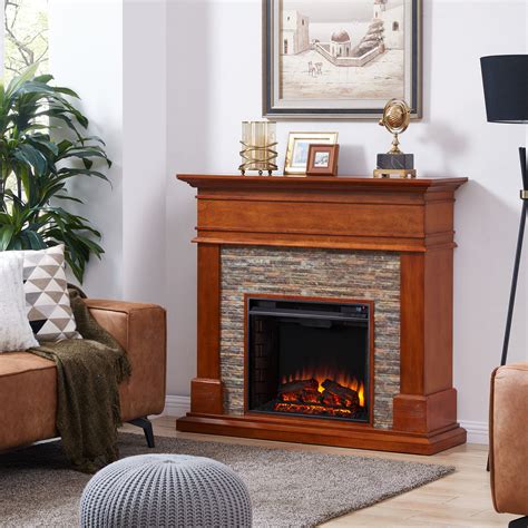 Jerfyre Faux Stone Media Fireplace, Traditional, Glazed Pine - Walmart 