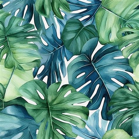 Papel Pintado De Hojas Tropicales Que Es Verde Y Azul Foto Premium