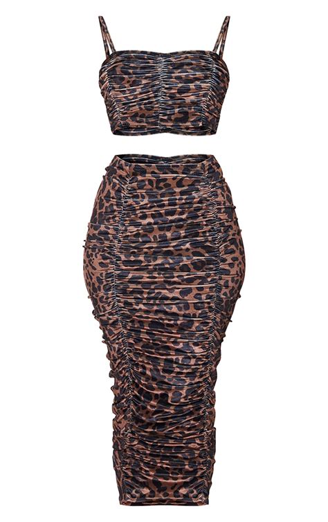 Multi Leopard Print Velvet Ruched Midaxi Dress Prettylittlething