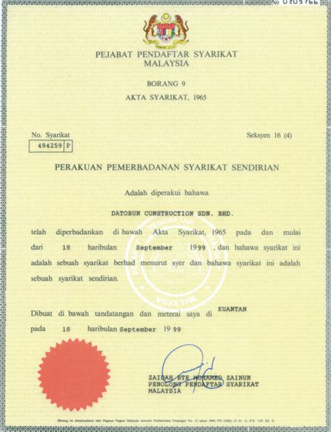 Yym Builders Sdn Bhd Official Website Certificate