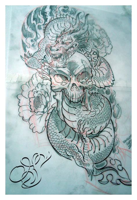 The most common tattoo skull dragon material is metal. Tattoo design_Skull with Dragon by DOUGLASDRACO on DeviantArt