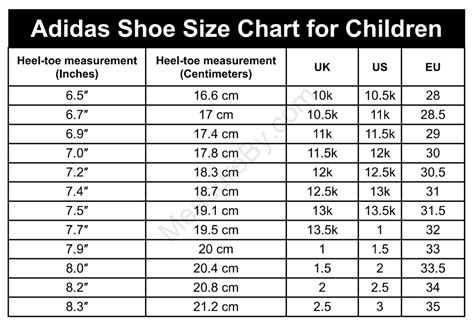 Adidas Shoe Size Charts Men Women Kids