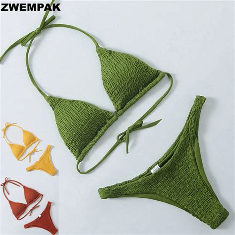 green yellow orange pleated push up bikinis set 2018 folds sexy women bikini push up bandage